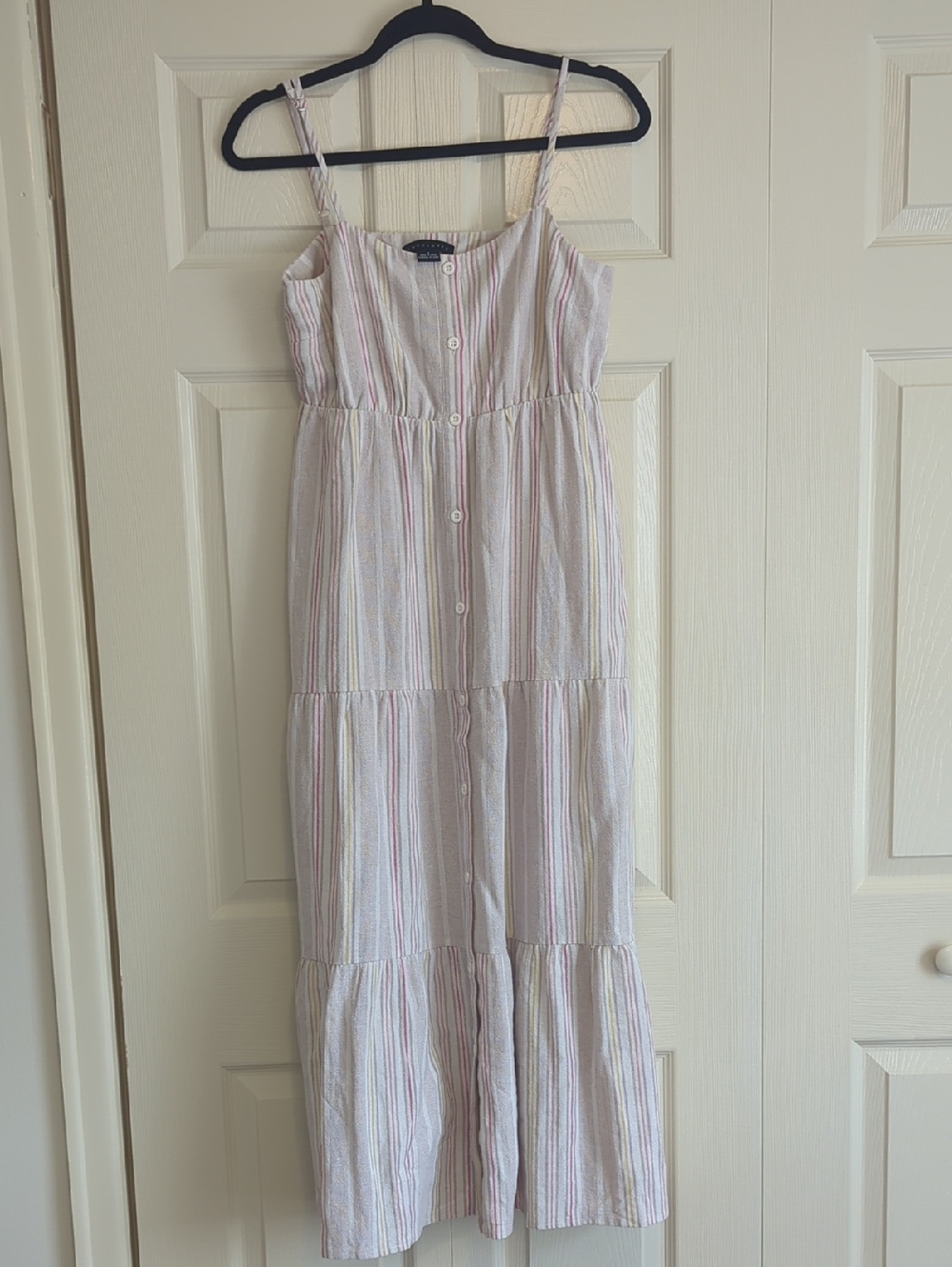 Sanctuary  Cream Striped Dress with Pink and Yellow Accents/Cotton Blend/Tiered
